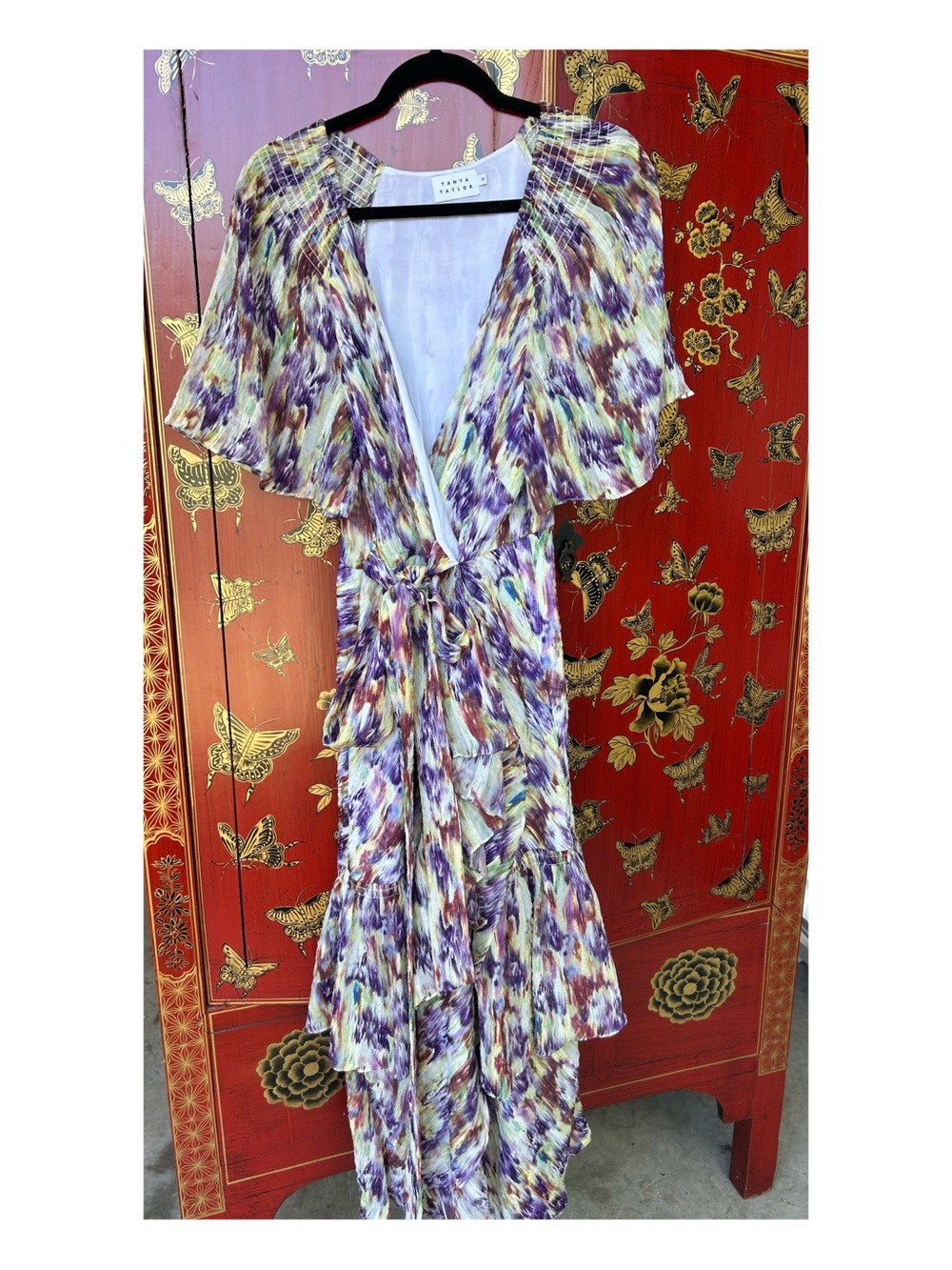 Tanya Taylor Lavender Multi-Color Wrap Maxi Dress